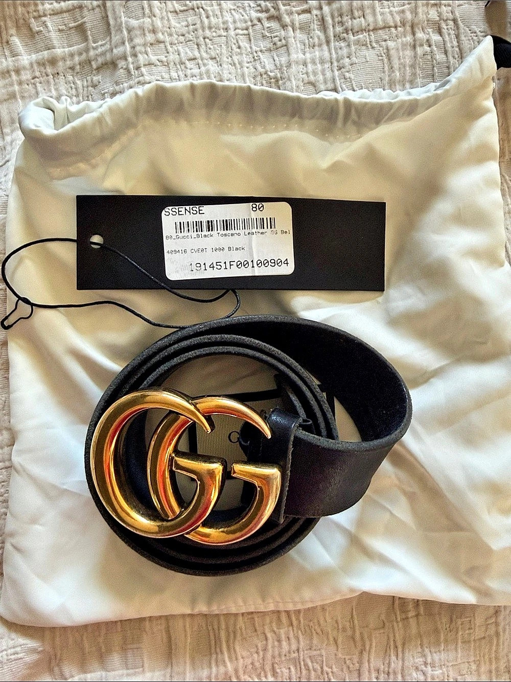 Gucci GG Marmont GG Buckle Belt Black & Gold Size 80